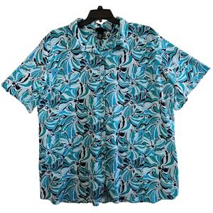 Maggie Barnes Sz 30W Womans Short Sleeve Blouse Floral Tropical Coastal Print
